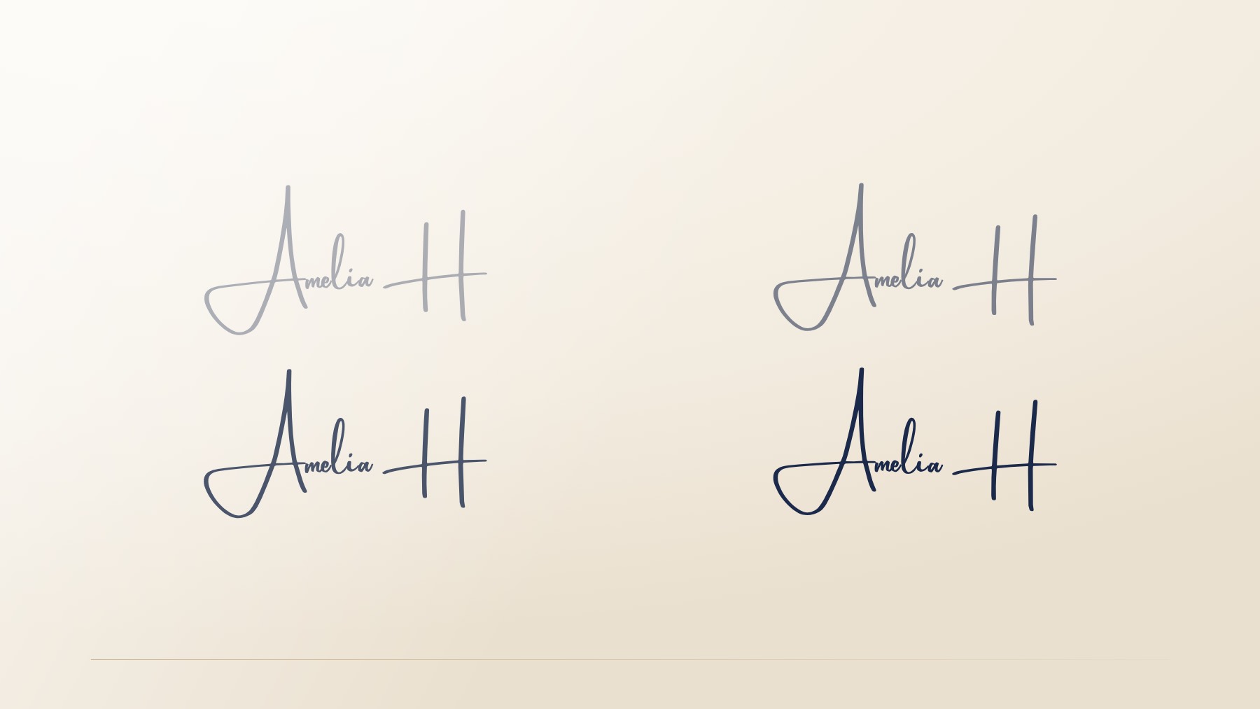One signature written four times over, the ink deepening with each pass.